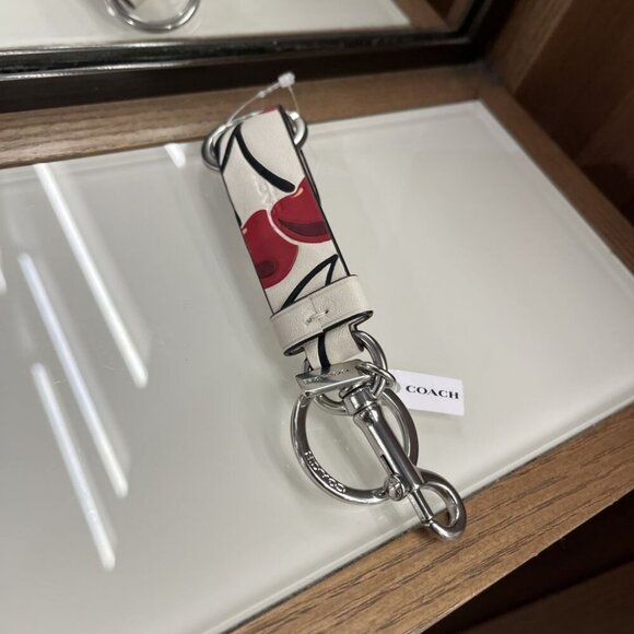 COACH TRIGGER SNAP BAG CHARM WITH CHERRY PRINT CZ088 SVCAH - Picture 2 of 5